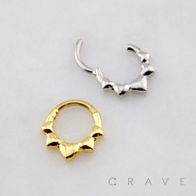 SEAMLESS MULTI HEARTS  316L SURGICAL STEEL SEPTUM HINGED SEGMENT RING